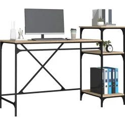 vidaXL Escritorio con estantes madera contrachapada roble 135x50x90 cm Roble Sonoma Sale