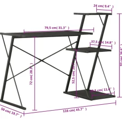 vidaXL Escritorio con estantería 116x50x93 cm Negro Online