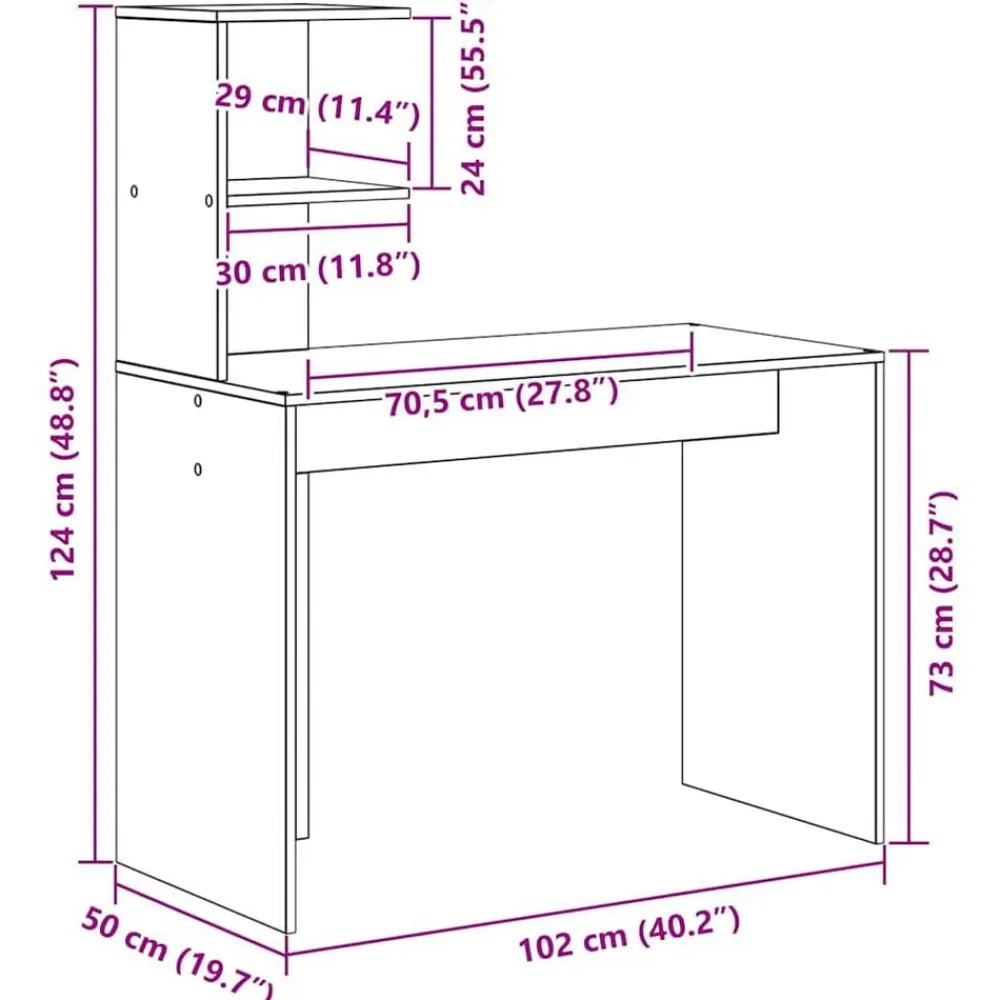 vidaXL Mobiliario De Oficina-Escritorio con estante 102 x 50 x 124 cm Madera de ingeniería
