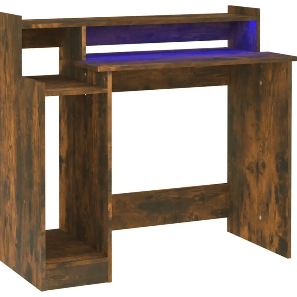 vidaXL Escritorio con LED madera ingeniería 97x45x90 cm Roble ahumado Sale