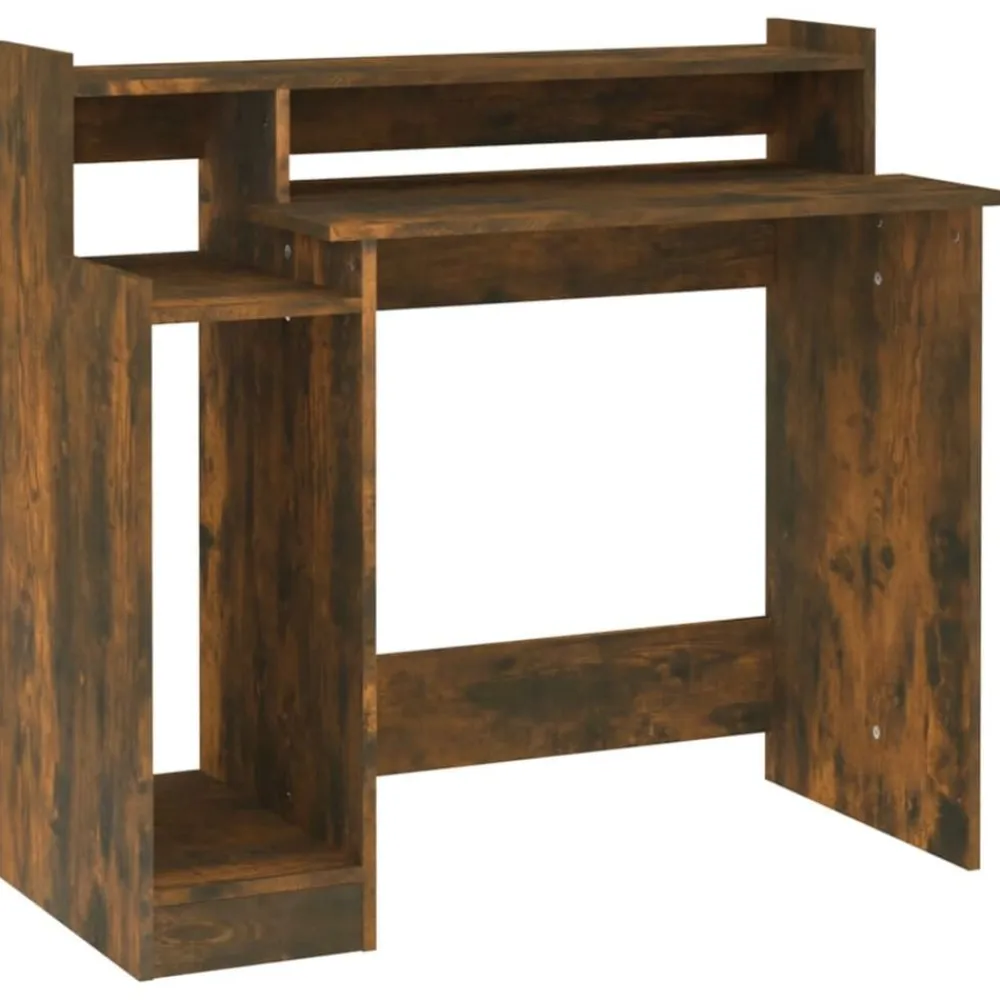 vidaXL Escritorio con LED madera ingeniería 97x45x90 cm Roble ahumado Sale