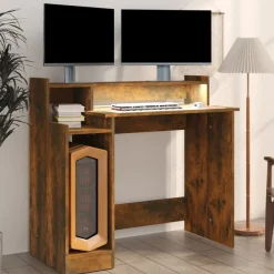 vidaXL Escritorio con LED madera ingeniería 97x45x90 cm Roble ahumado Sale