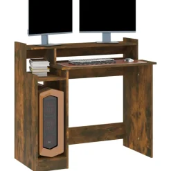 vidaXL Escritorio con LED madera ingeniería 97x45x90 cm Roble ahumado Sale