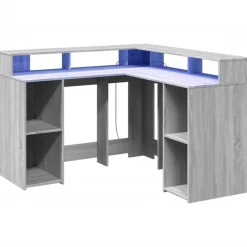 vidaXL Escritorio con LED madera ingeniería 130x130x91cm Gris sonoma New