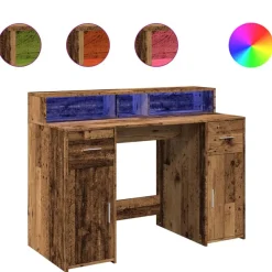 vidaXL Mobiliario De Oficina-Escritorio con LED madera ingeniería envejecida 120x55x91 cm