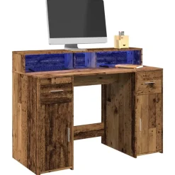 vidaXL Mobiliario De Oficina-Escritorio con LED madera ingeniería envejecida 120x55x91 cm