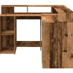 vidaXL Escritorio con LED madera ingeniería envejecida 130x130x91 cm Madera antigua