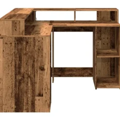 vidaXL Escritorio con LED madera ingeniería envejecida 130x130x91 cm Madera antigua