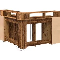 vidaXL Escritorio con LED madera ingeniería envejecida 130x130x91 cm Madera antigua