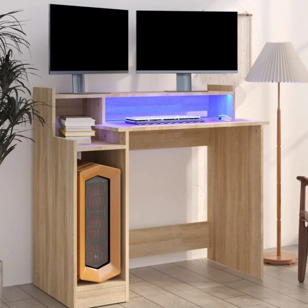 vidaXL Mobiliario De Oficina-Escritorio con LED madera contrachapada 97x45x90cm