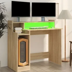 vidaXL Mobiliario De Oficina-Escritorio con LED madera contrachapada 97x45x90cm