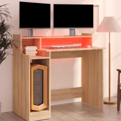 vidaXL Mobiliario De Oficina-Escritorio con LED madera contrachapada 97x45x90cm