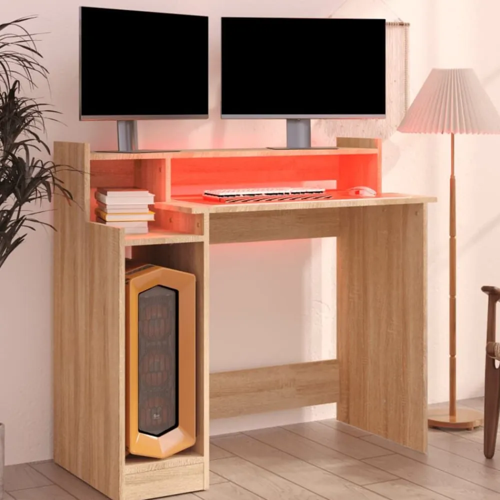 vidaXL Mobiliario De Oficina-Escritorio con LED madera contrachapada 97x45x90cm