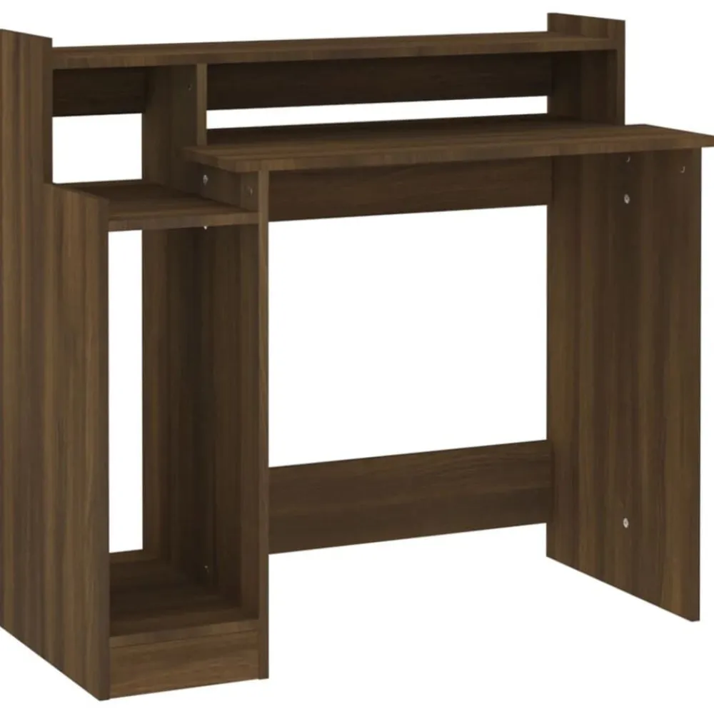 vidaXL Escritorio con LED madera ingeniería marrón roble 97x45x90 cm Marrón roble Best