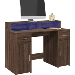 vidaXL Mobiliario De Oficina-Escritorio con LED madera ingeniería marrón roble 120x55x91 cm