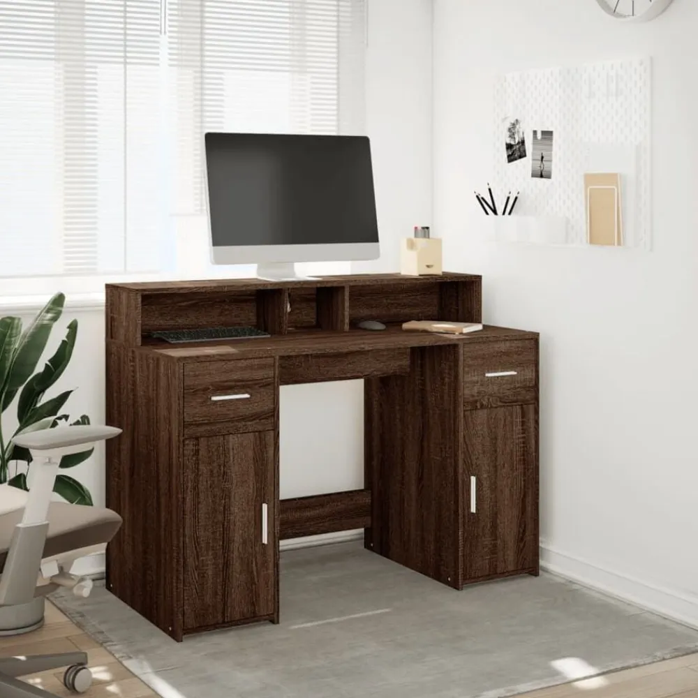 vidaXL Mobiliario De Oficina-Escritorio con LED madera ingeniería marrón roble 120x55x91 cm