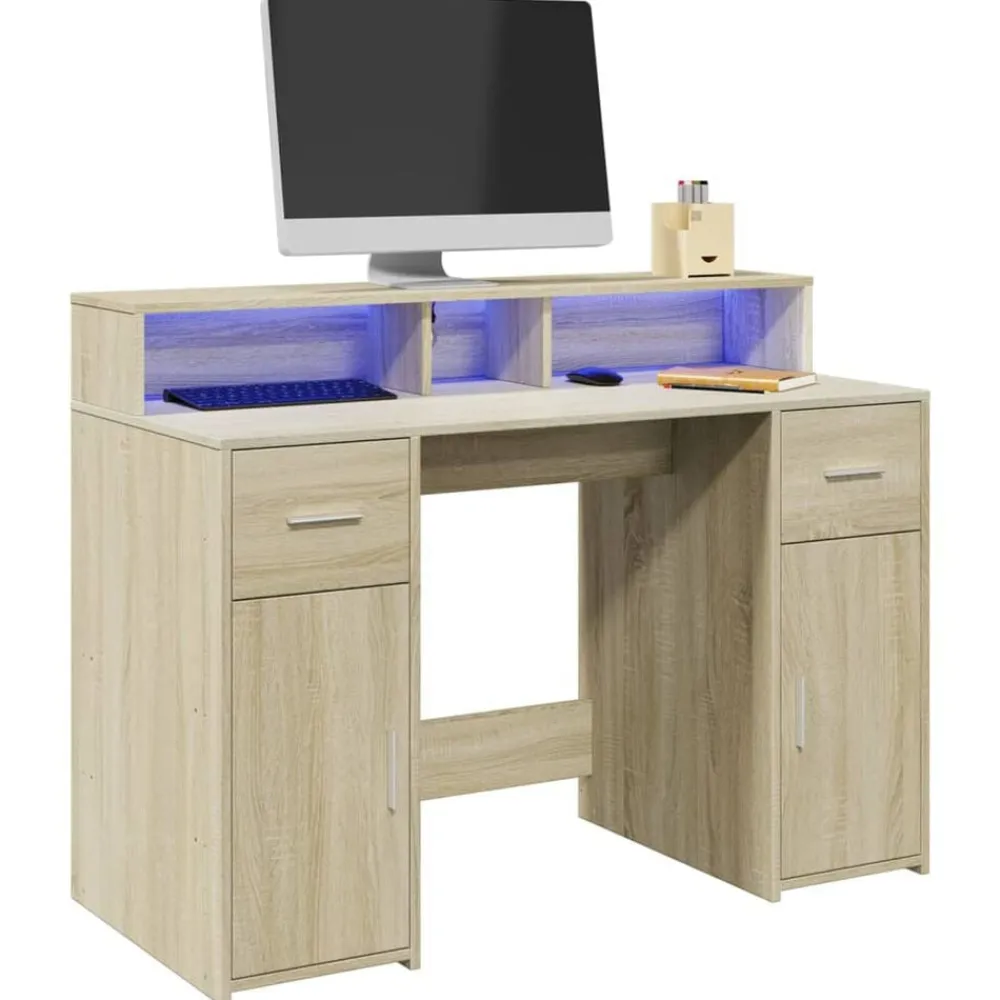 vidaXL Mobiliario De Oficina-Escritorio con LED madera ingeniería 120x55x91 cm
