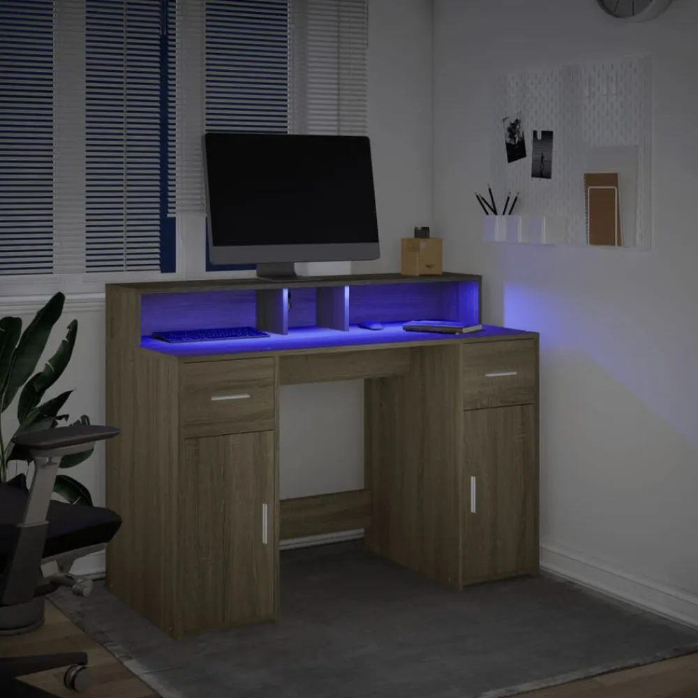 vidaXL Mobiliario De Oficina-Escritorio con LED madera ingeniería 120x55x91 cm
