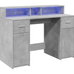 vidaXL Mobiliario De Oficina-Escritorio con LED madera ingeniería gris hormigón 120x55x91 cm