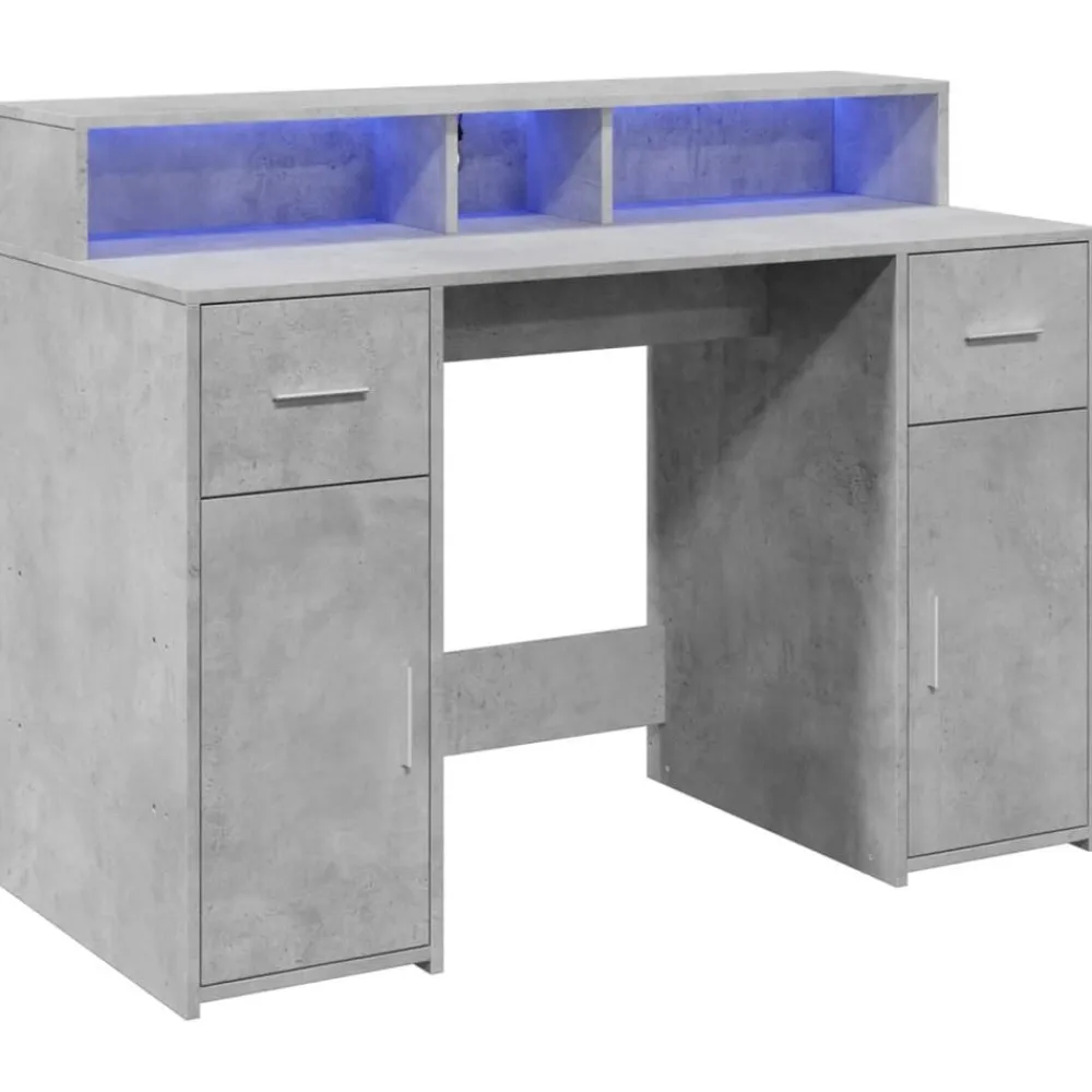 vidaXL Mobiliario De Oficina-Escritorio con LED madera ingeniería gris hormigón 120x55x91 cm