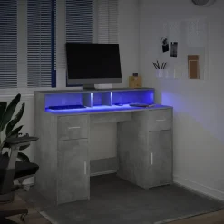 vidaXL Mobiliario De Oficina-Escritorio con LED madera ingeniería gris hormigón 120x55x91 cm