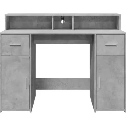vidaXL Mobiliario De Oficina-Escritorio con LED madera ingeniería gris hormigón 120x55x91 cm