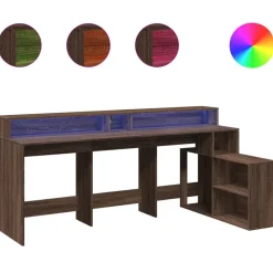vidaXL Escritorio con LED madera ingeniería marrón roble 200x104x91 cm Marrón roble Clearance