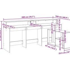 vidaXL Escritorio con LED madera ingeniería marrón roble 200x104x91 cm Marrón roble Clearance