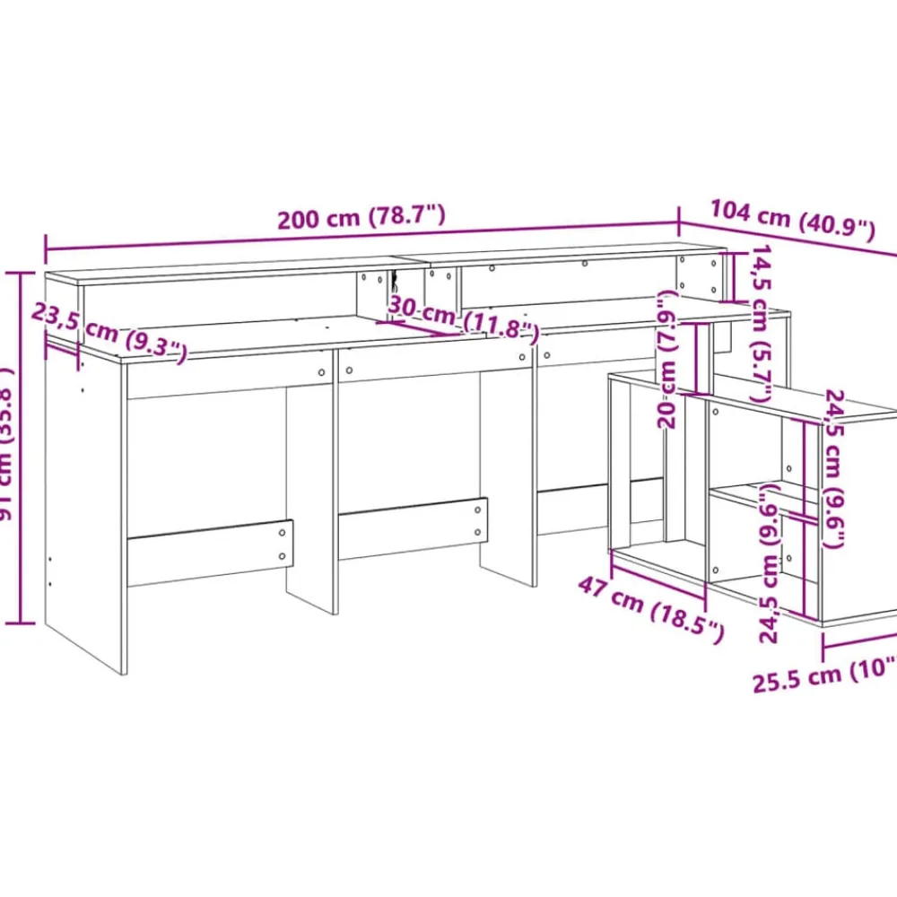 vidaXL Escritorio con LED madera ingeniería marrón roble 200x104x91 cm Marrón roble Clearance