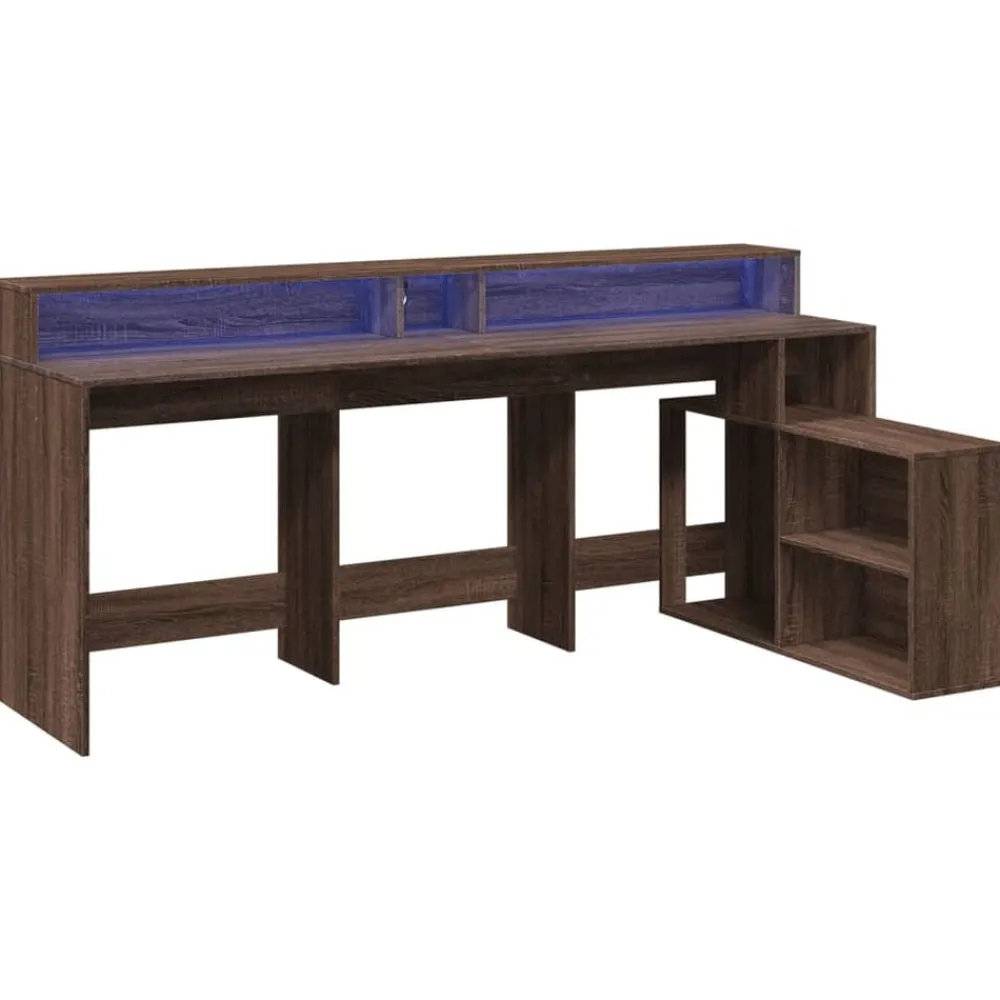 vidaXL Escritorio con LED madera ingeniería marrón roble 200x104x91 cm Marrón roble Clearance