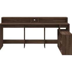 vidaXL Escritorio con LED madera ingeniería marrón roble 200x104x91 cm Marrón roble Clearance