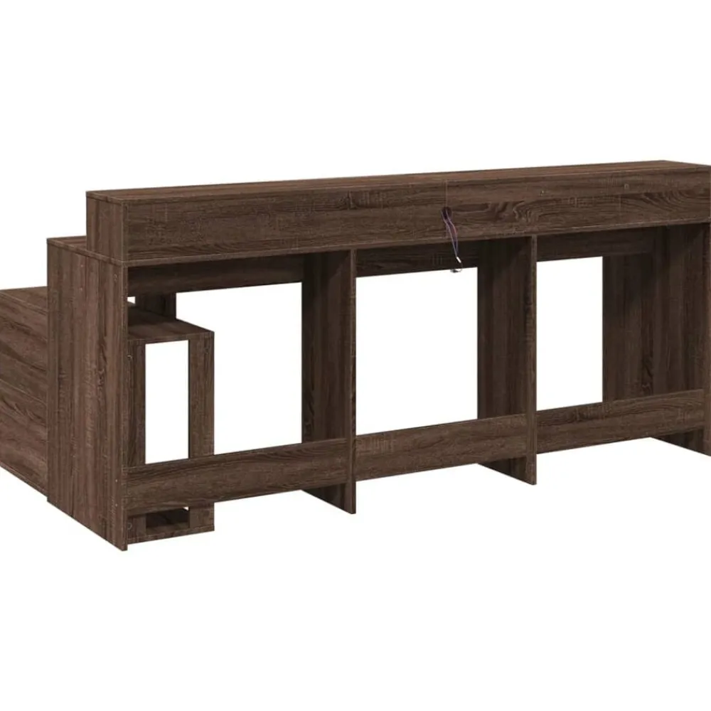 vidaXL Escritorio con LED madera ingeniería marrón roble 200x104x91 cm Marrón roble Clearance