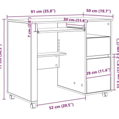 vidaXL Escritorio con Ruedas con cajón 91 x 50 x 77 cm Roble Sonoma Clearance