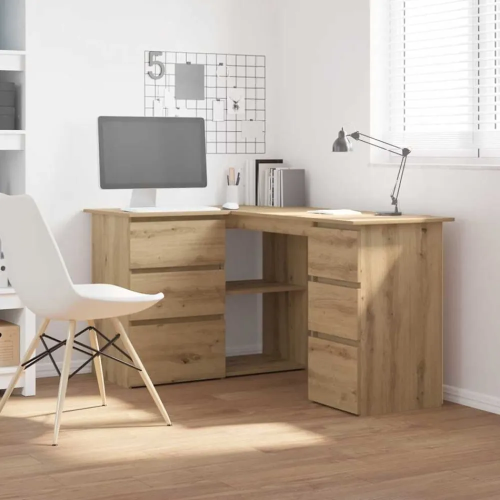 vidaXL Escritorio de esquina madera contrachapada 145x100x76 cm Roble artisan New