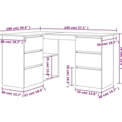 vidaXL Escritorio de esquina madera contrachapada 145x100x76 cm Roble artisan New