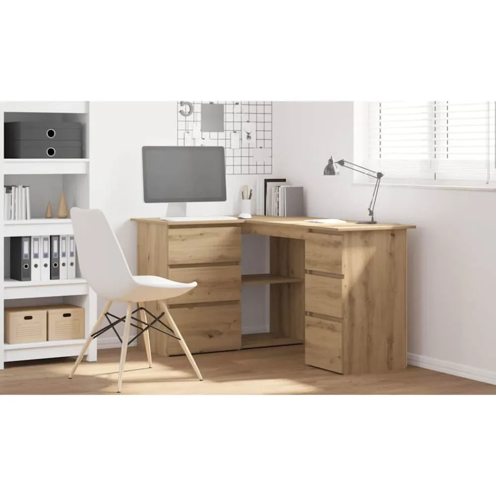 vidaXL Escritorio de esquina madera contrachapada 145x100x76 cm Roble artisan New