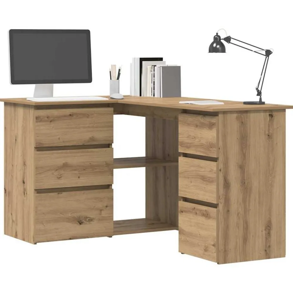 vidaXL Escritorio de esquina madera contrachapada 145x100x76 cm Roble artisan New
