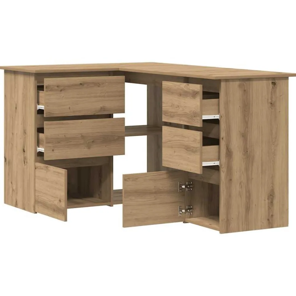 vidaXL Escritorio de esquina madera contrachapada 145x100x76 cm Roble artisan New