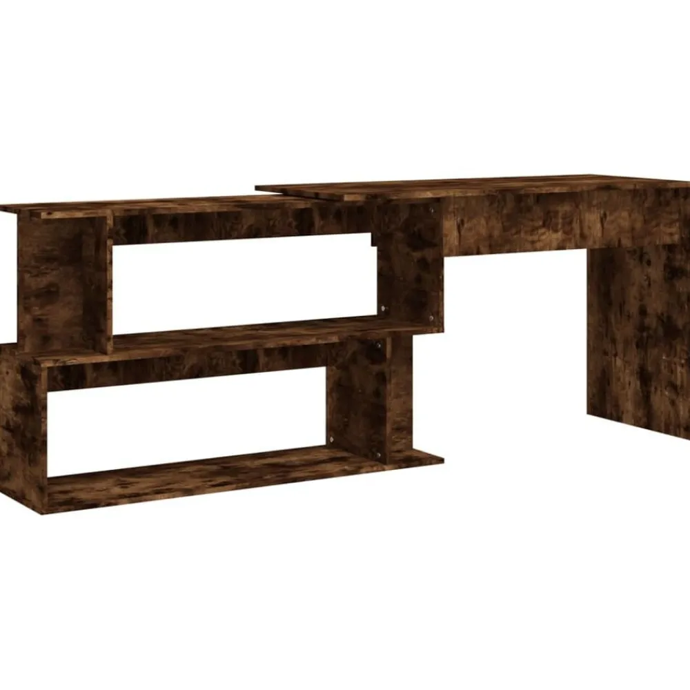vidaXL Escritorio de esquina contrachapada 200x50x76 cm Roble ahumado Sale