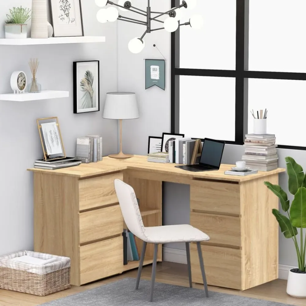 vidaXL Mobiliario De Oficina-Escritorio de esquina contrachapada color roble 145x100x76cm