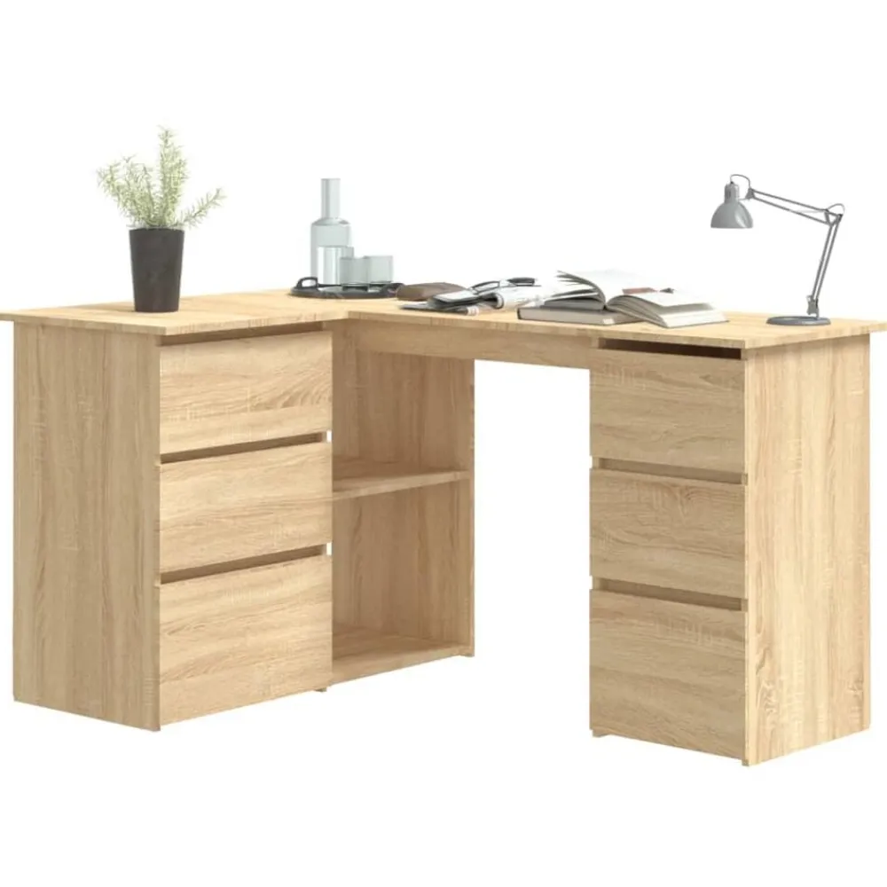 vidaXL Mobiliario De Oficina-Escritorio de esquina contrachapada color roble 145x100x76cm
