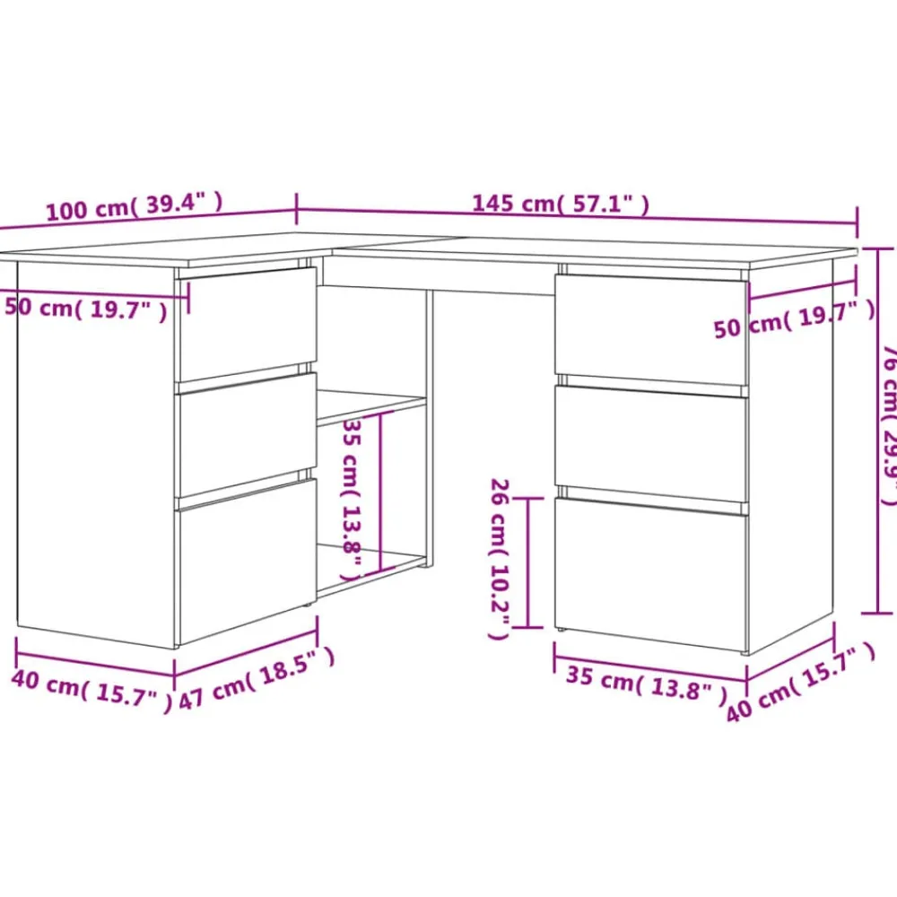 vidaXL Mobiliario De Oficina-Escritorio de esquina contrachapada color roble 145x100x76cm