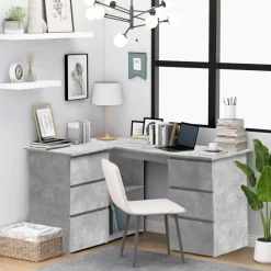 vidaXL Mobiliario De Oficina-Escritorio de esquina contrachapada gris hormigón 145x100x76 cm
