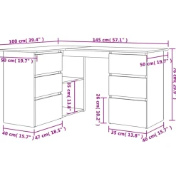 vidaXL Mobiliario De Oficina-Escritorio de esquina contrachapada gris hormigón 145x100x76 cm
