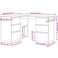 vidaXL Mobiliario De Oficina-Escritorio de esquina contrachapada 145x100x76 cm