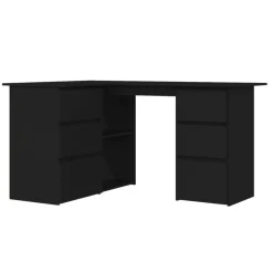 vidaXL Escritorio de esquina madera contrachapada 145x100x76 cm Negro Sale