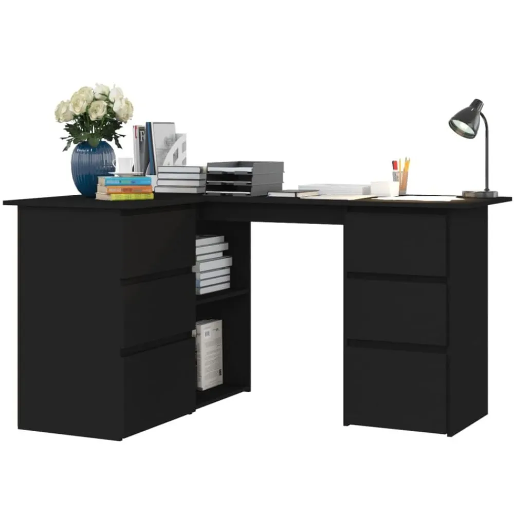vidaXL Escritorio de esquina madera contrachapada 145x100x76 cm Negro Sale
