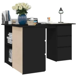 vidaXL Escritorio de esquina madera contrachapada 145x100x76 cm Negro Sale