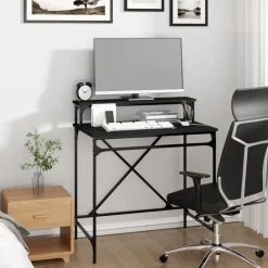 vidaXL Mobiliario De Oficina-Escritorio de hierro y madera contrachapada 80x50x90 cm