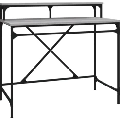 vidaXL Escritorio de hierro y contrachapada 100x50x90 cm Gris sonoma Sale